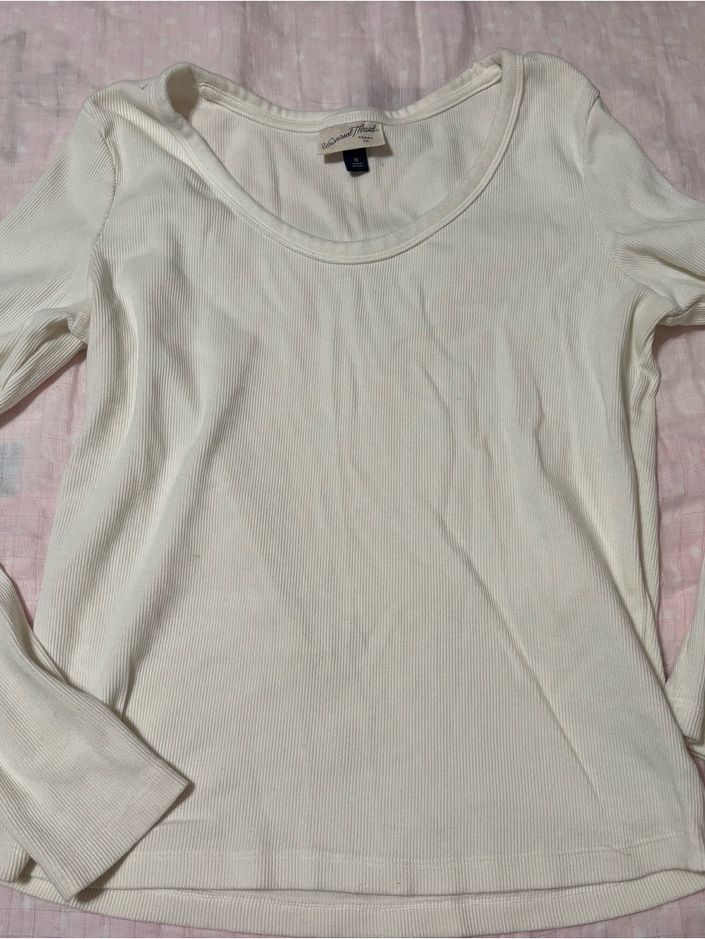 Universal Thread Cream Ribbed Long-Sleeve Scoop Neck Top